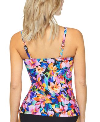 Island Escape Women's Tahiti Floral-Print Ruffled Tankini Top, Created ...