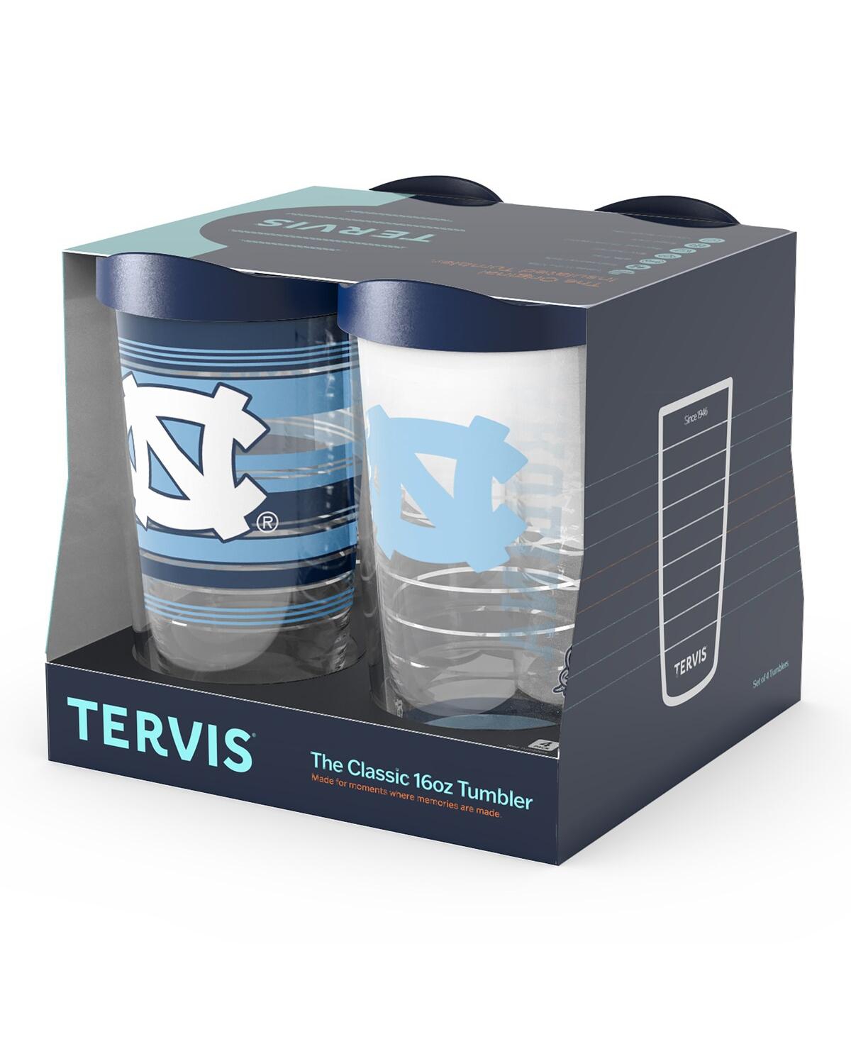 Shop Tervis Tumbler North Carolina Tar Heels Four-pack 16 oz Classic Tumbler Set In Clear,navy