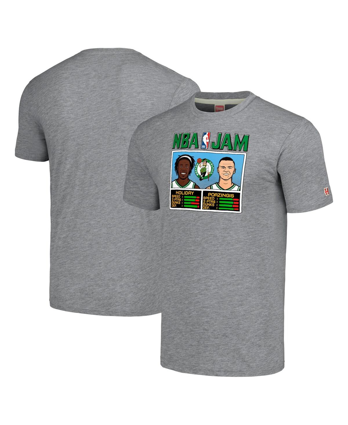 Men's and Women's Homage Jrue Holiday and Kristaps Porzingis Gray Boston Celtics Nba Jam Tri-Blend T-shirt - Gray
