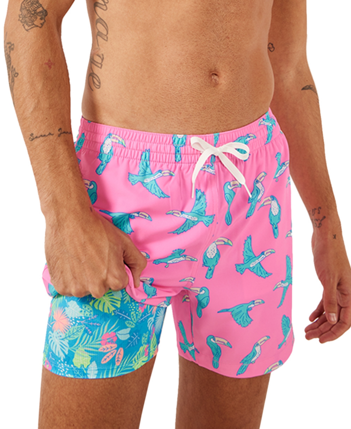 Men's The Toucan Do Its Quick-Dry 5-1/2" Swim Trunks with Boxer Brief Liner - Bright Pink