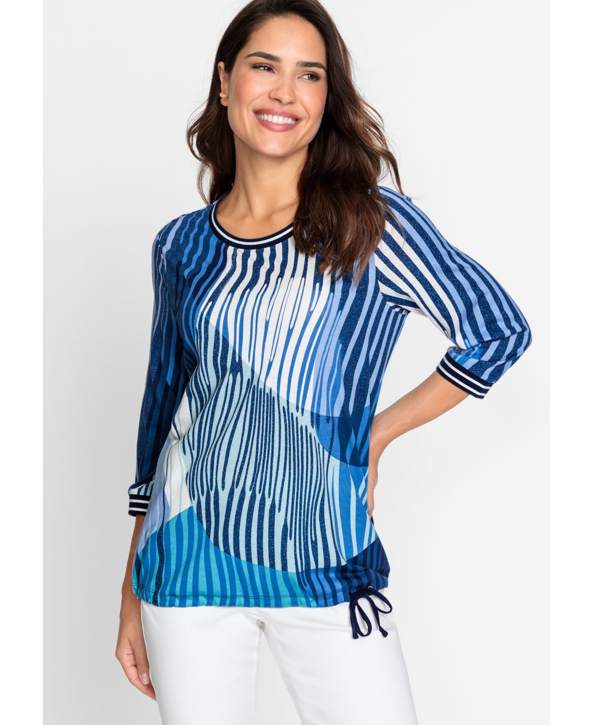 Women's Cotton Blend 3/4 Sleeve Printed T-Shirt containing Tencel[Tm] Modal - Night blue