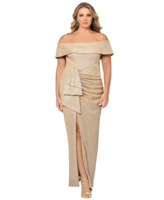 Plus Size Off-The-Shoulder Glitter Gown 