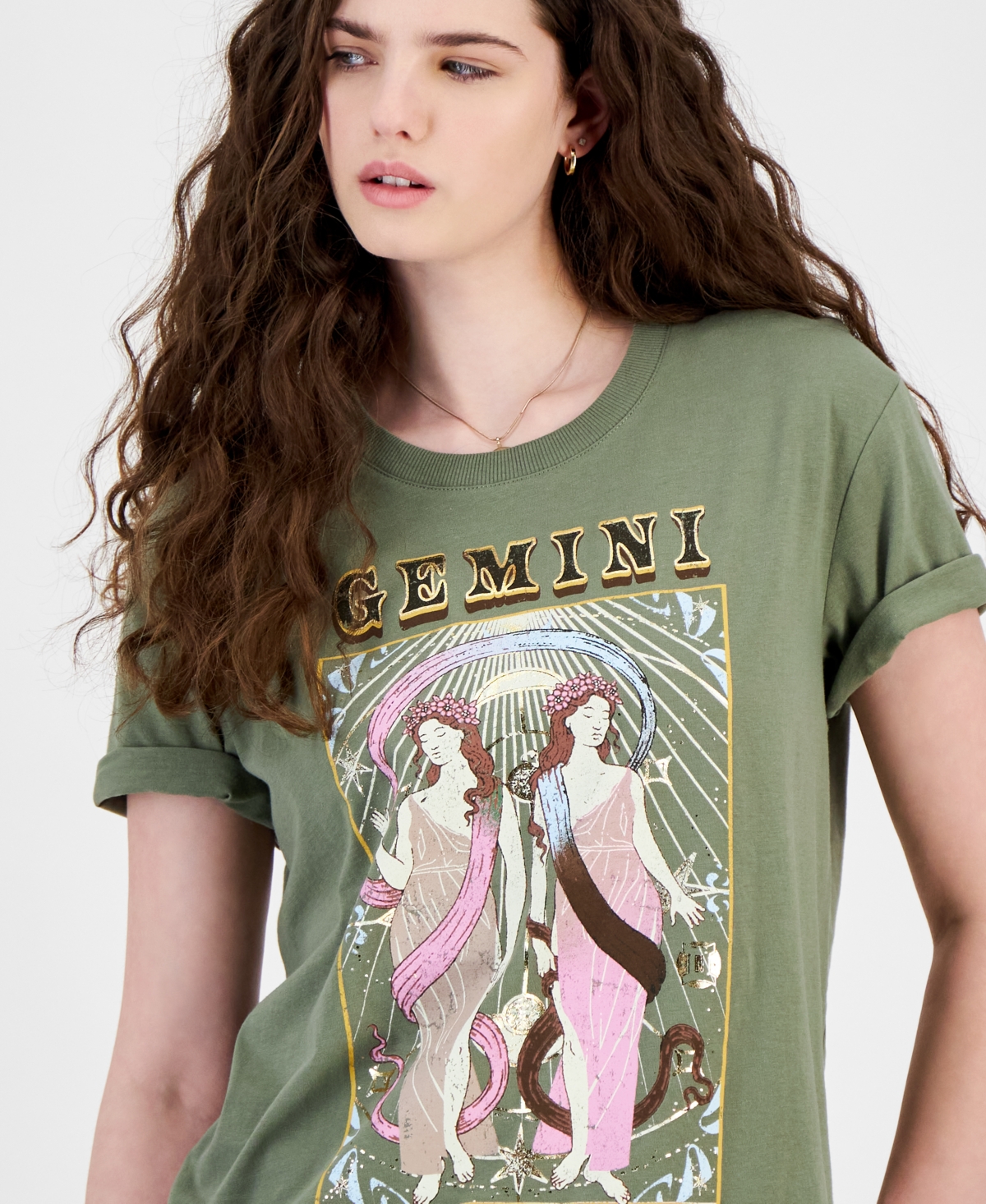 Shop Self Esteem Juniors' Gemini Graphic T-shirt In Deep Lichen Green