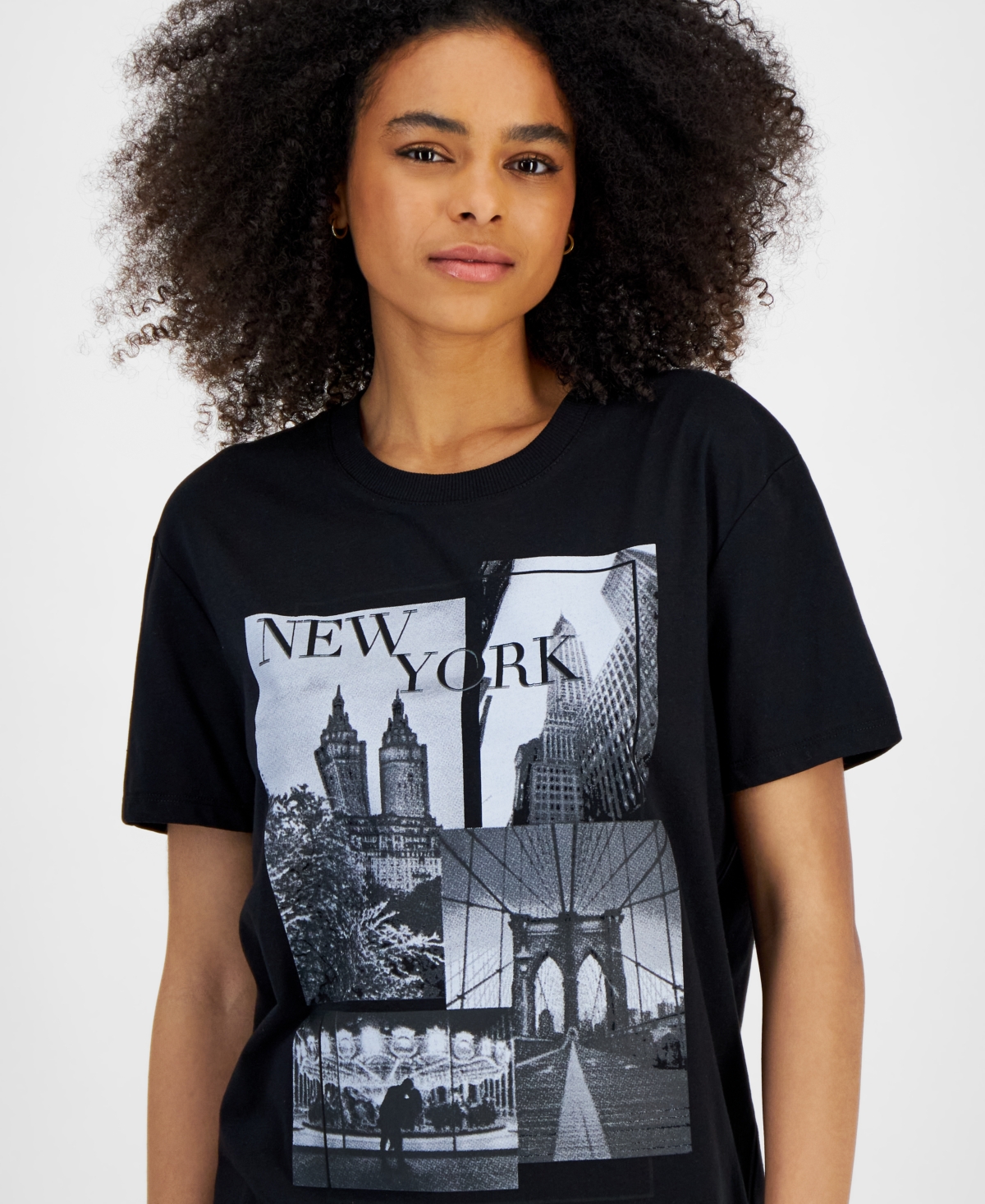 Shop Self Esteem Juniors' New York Graphic T-shirt In Black