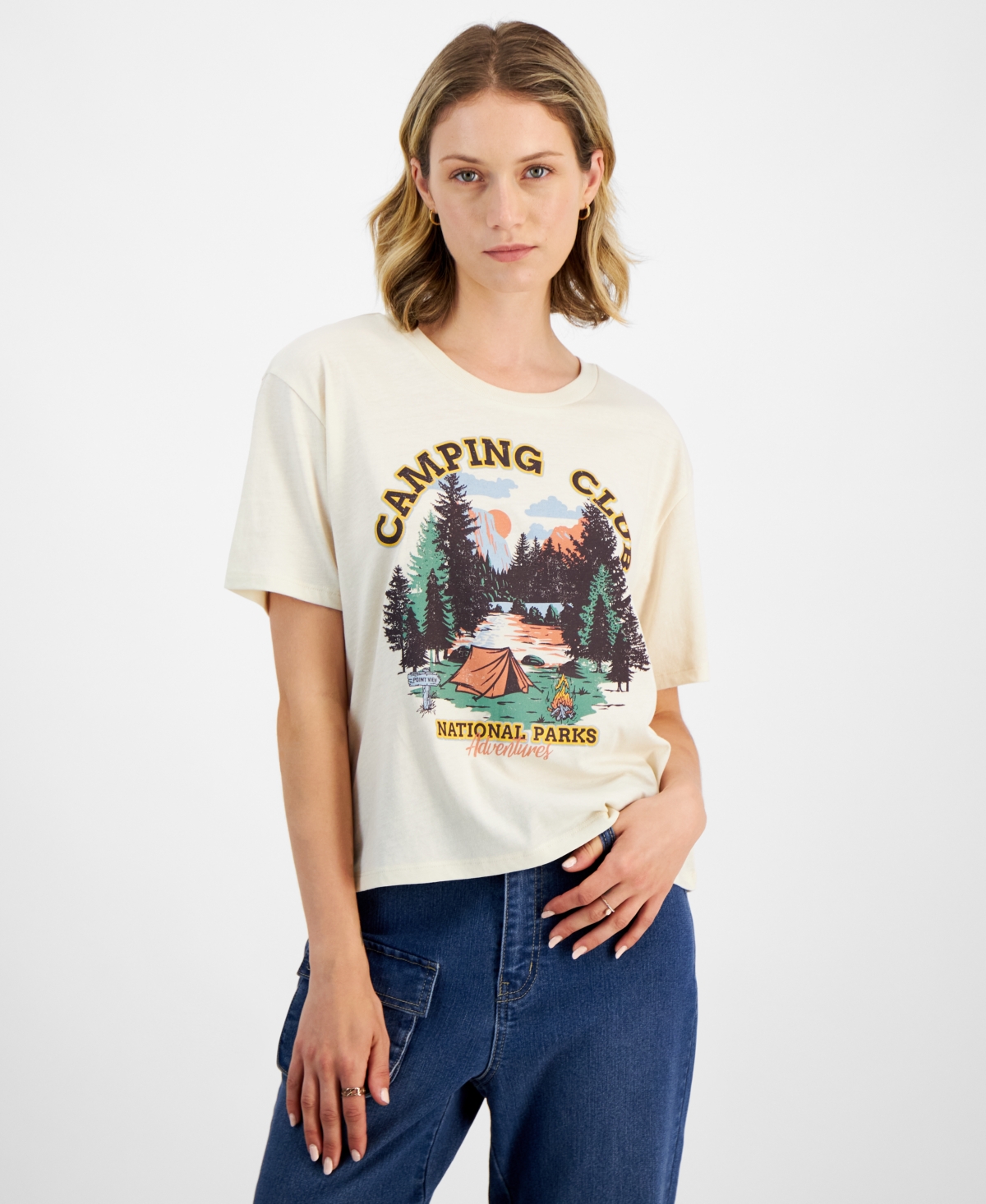 Juniors' Camping Club Graphic T-Shirt - WHITE CAP GRAY