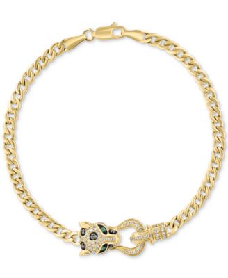EFFY Collection - Multicolor Diamond (1/2 ct. t.w.) & Emerald (1/20 ct. t.w.) Panther Head Link Bracelet in 14k Gold