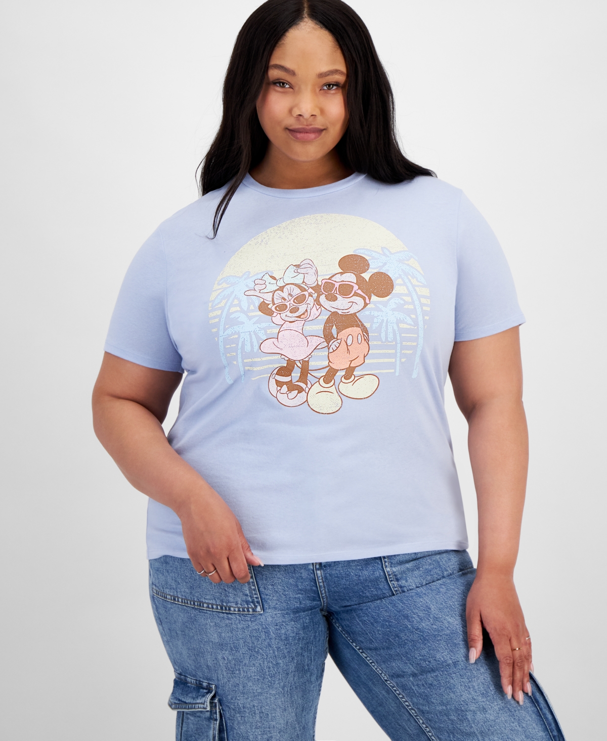 Shop Disney Trendy Plus Size Tropical Mickey And Minnie Graphic T-shirt In Kentucky B