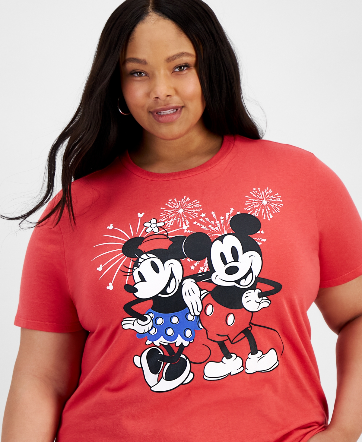 Shop Disney Trendy Plus Size Mickey And Minnie Graphic T-shirt In Red