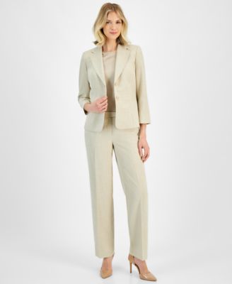 Women's Two-Button Inset Jacket Extended-Tab Waist Pantsuit Set, Regular & Petite 