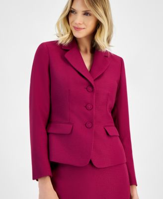 Women's Textured Three-Button Jacket & Skirt Suit Set, Regular & Petite