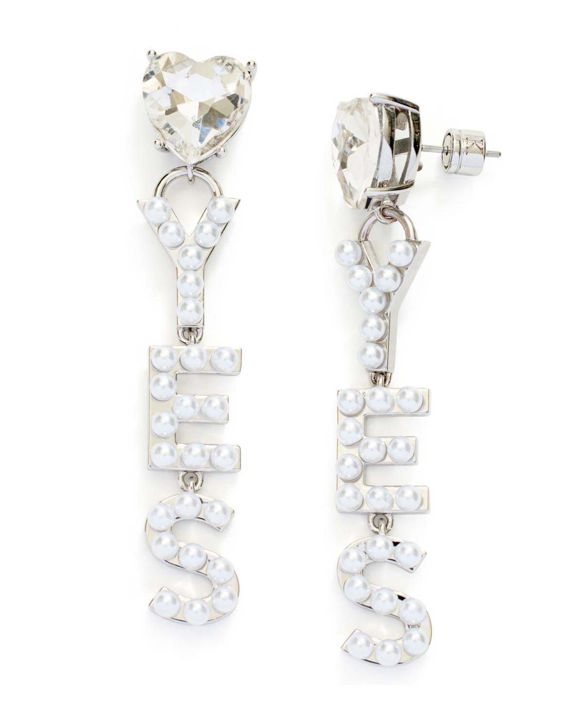 Shop Kleinfeld Faux Stone Heart Imitation Pearl Yes Statement Drop Earrings In Pearl,rhodium