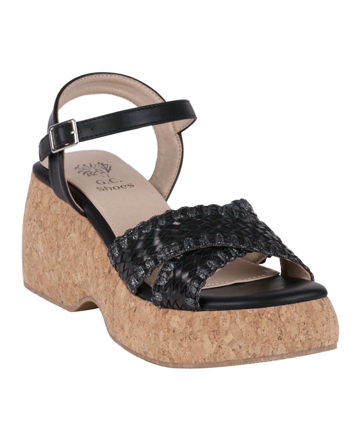 Женские сандалии GC Shoes Lucy Woven Cork Platform Wedge, цвет: Чёрный — фото 1