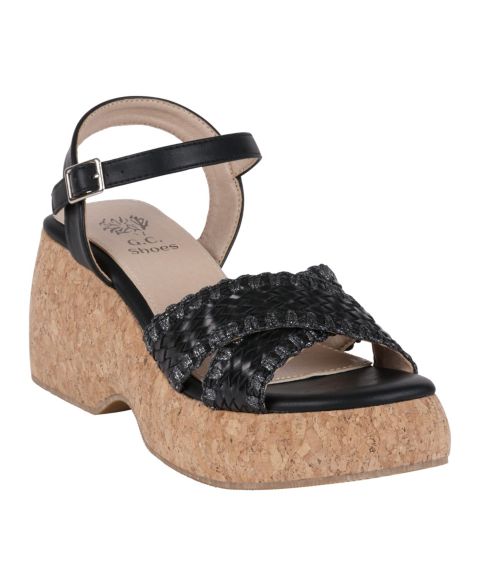 Женские сандалии GC Shoes Lucy Woven Cork Platform Wedge, цвет: Чёрный