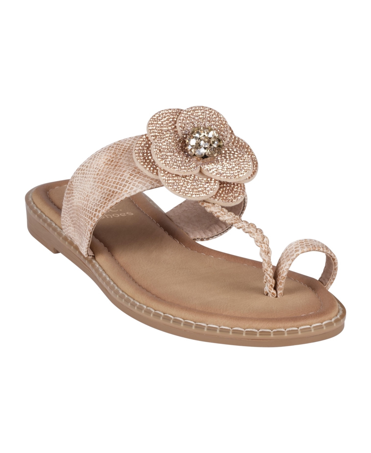 Gc Shoes Women's Blossom Flower Embellished Toe Ring Flat Sandals In Rose Gold