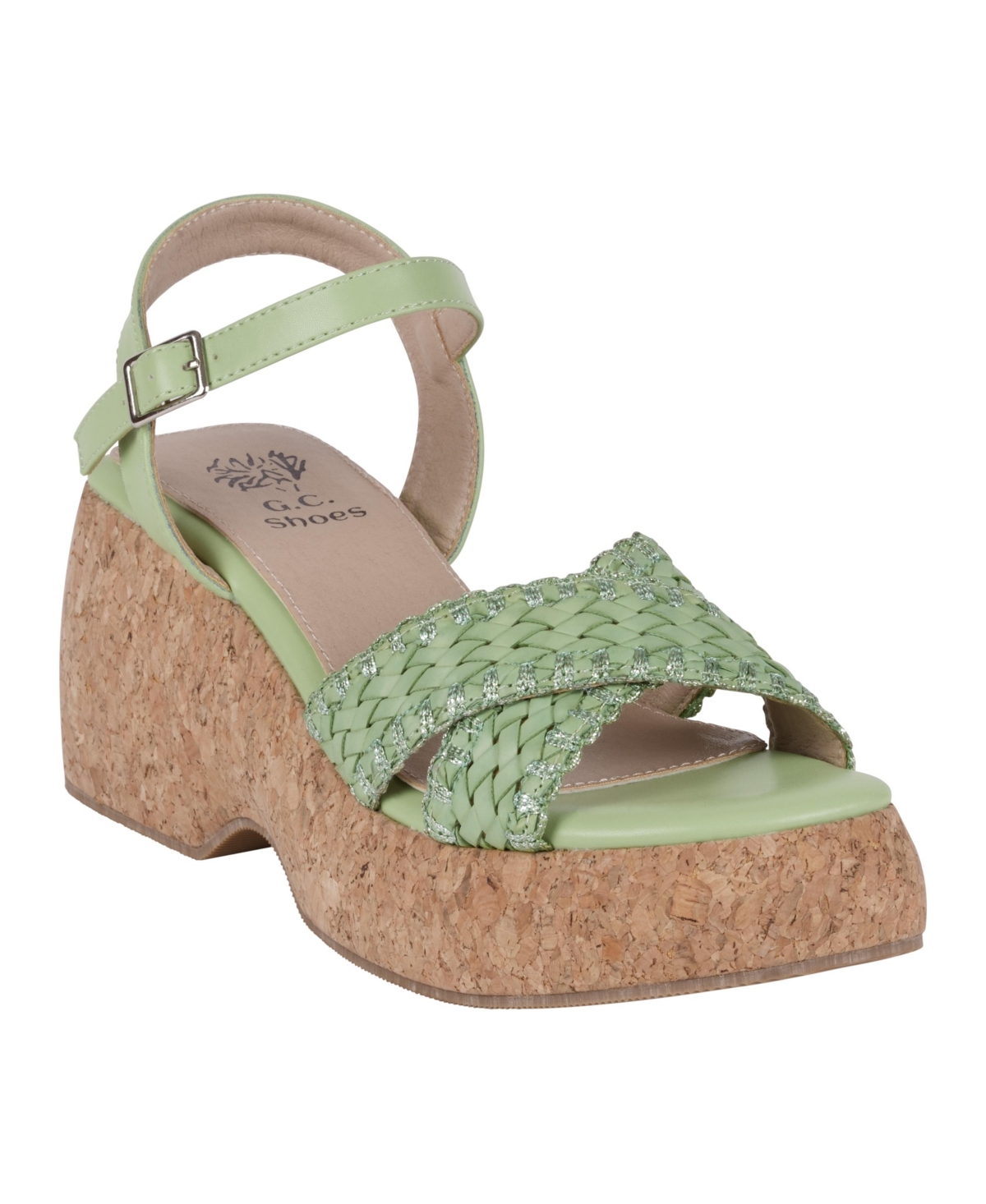 Gc Shoes Women's Lucy Woven Cork Platform Wedge Sandals In Green