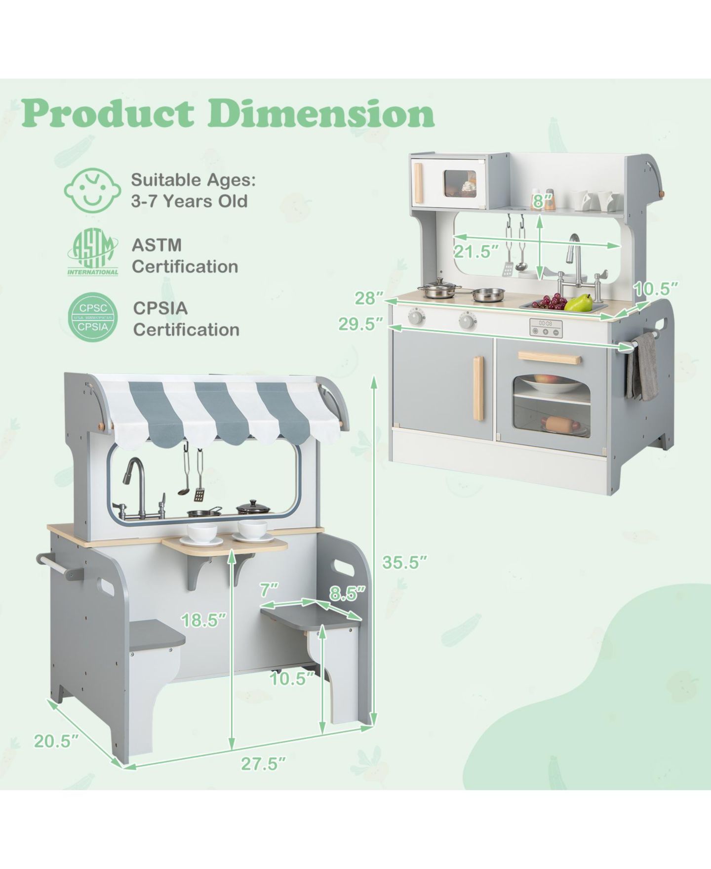 Детский игровой набор SUGIFT Double-Sided 2-Seat Cafe Kids Kitchen Playset, Ages 3+ — фото 2