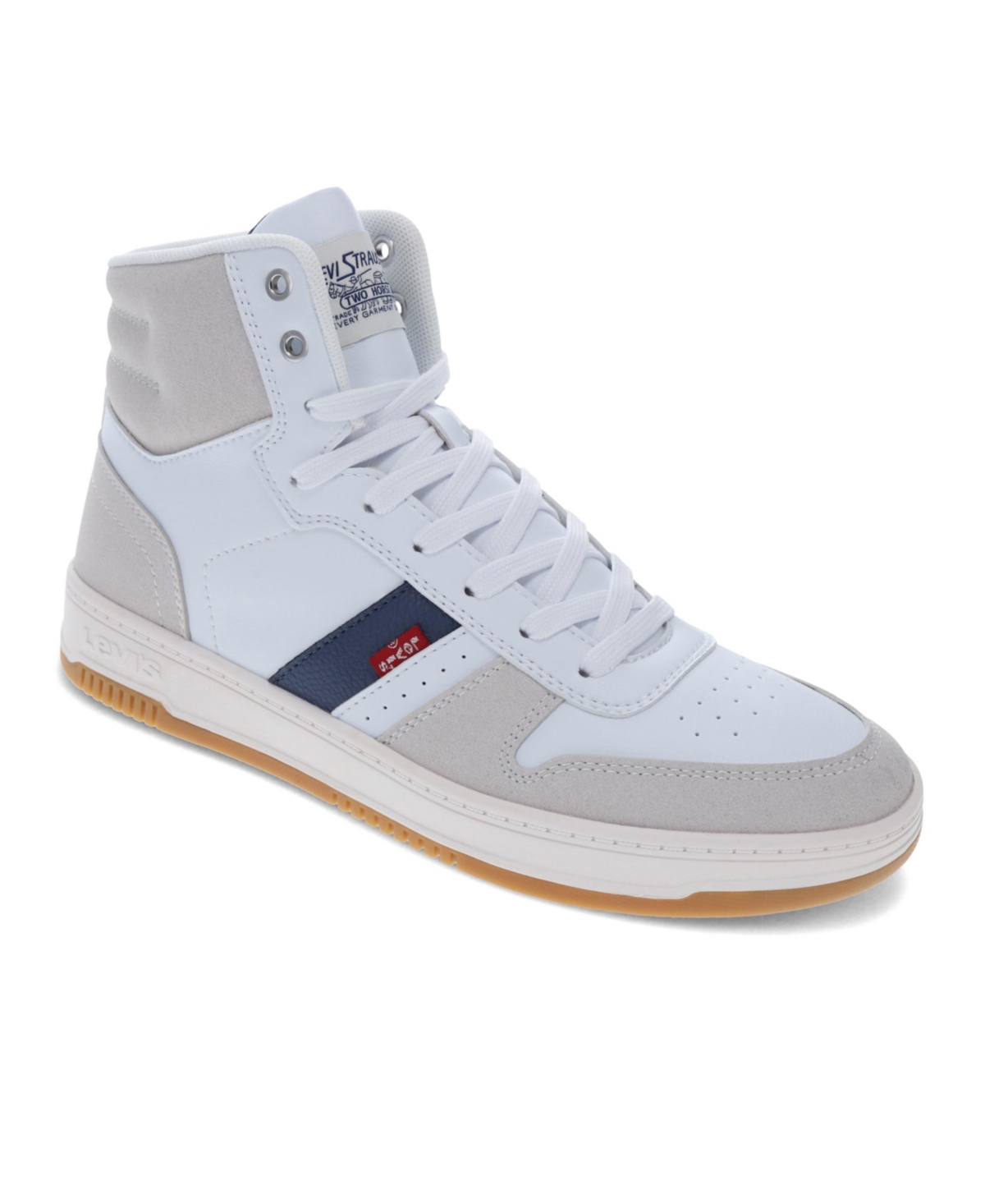Shop Levi's Men's Drive High-top Lace Up Sneakers In White,natural,vintage Indigo