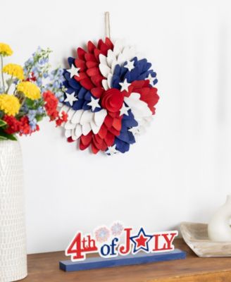 Americana Petals and Rose Artificial Wooden Floral Wreath, 11"
