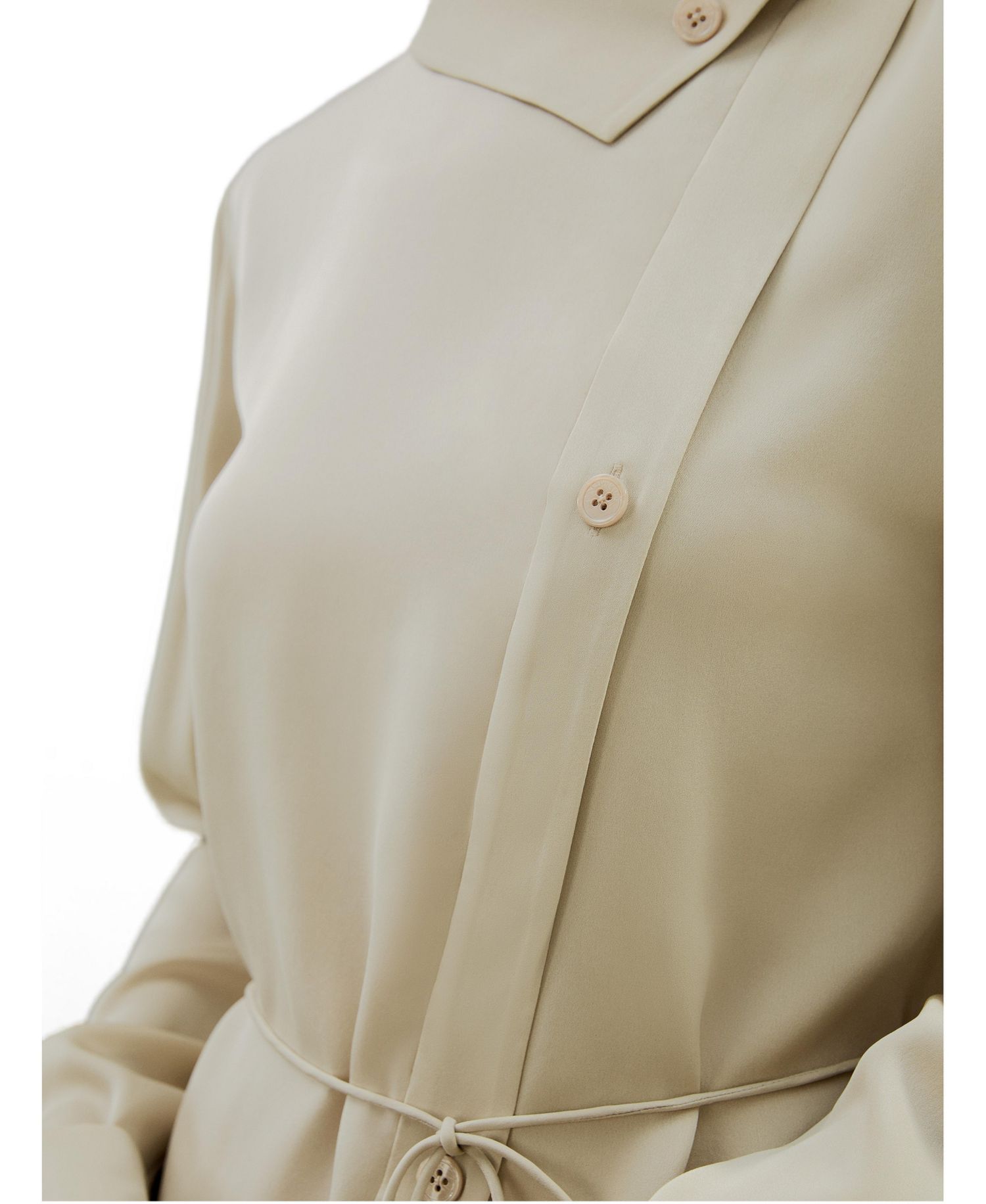 Women's Asymmetrical Silk Shirt with Waist Tie