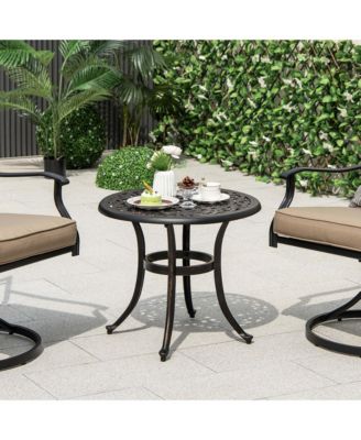 24" Patio Side Table with Adjustable Footpads Round Cast Aluminum End Table