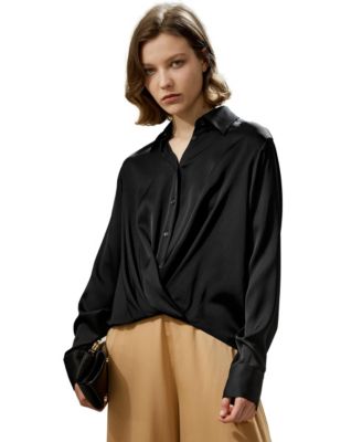 Women's Hem Pleated Silk Blouse