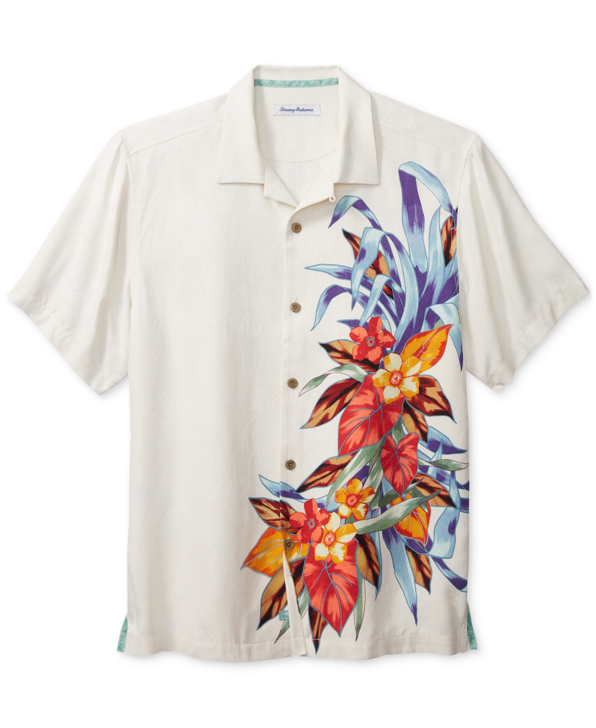 Shop Tommy Bahama Men's Las Flores Isle Short Sleeve Printed Silk Button-front Camp Shirt In Vanilla Ice