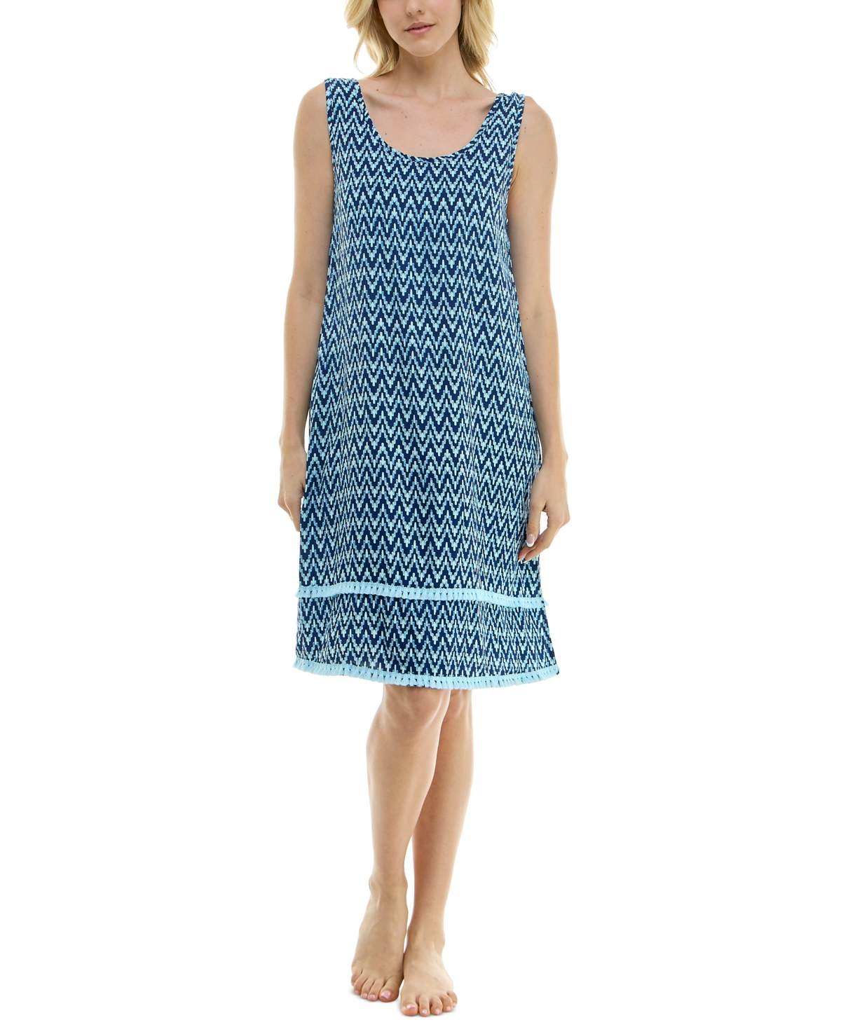 Shop Roudelain Women's Printed Tassel-trim Tank Nightgown In Slash Geo