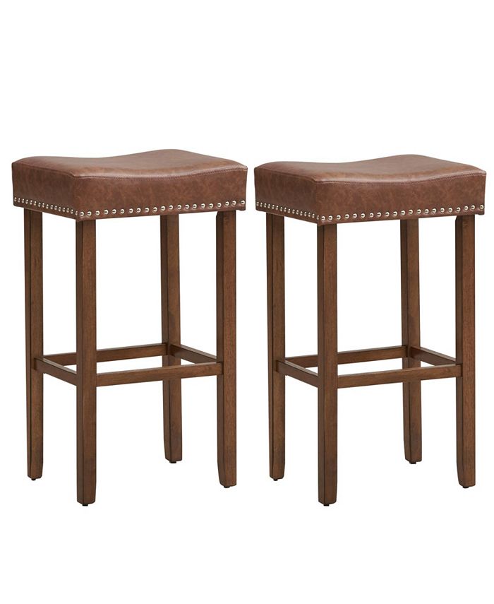 Costway 29.5" Wood Frame PU Leather Upholstered Bar Stools Set of 2