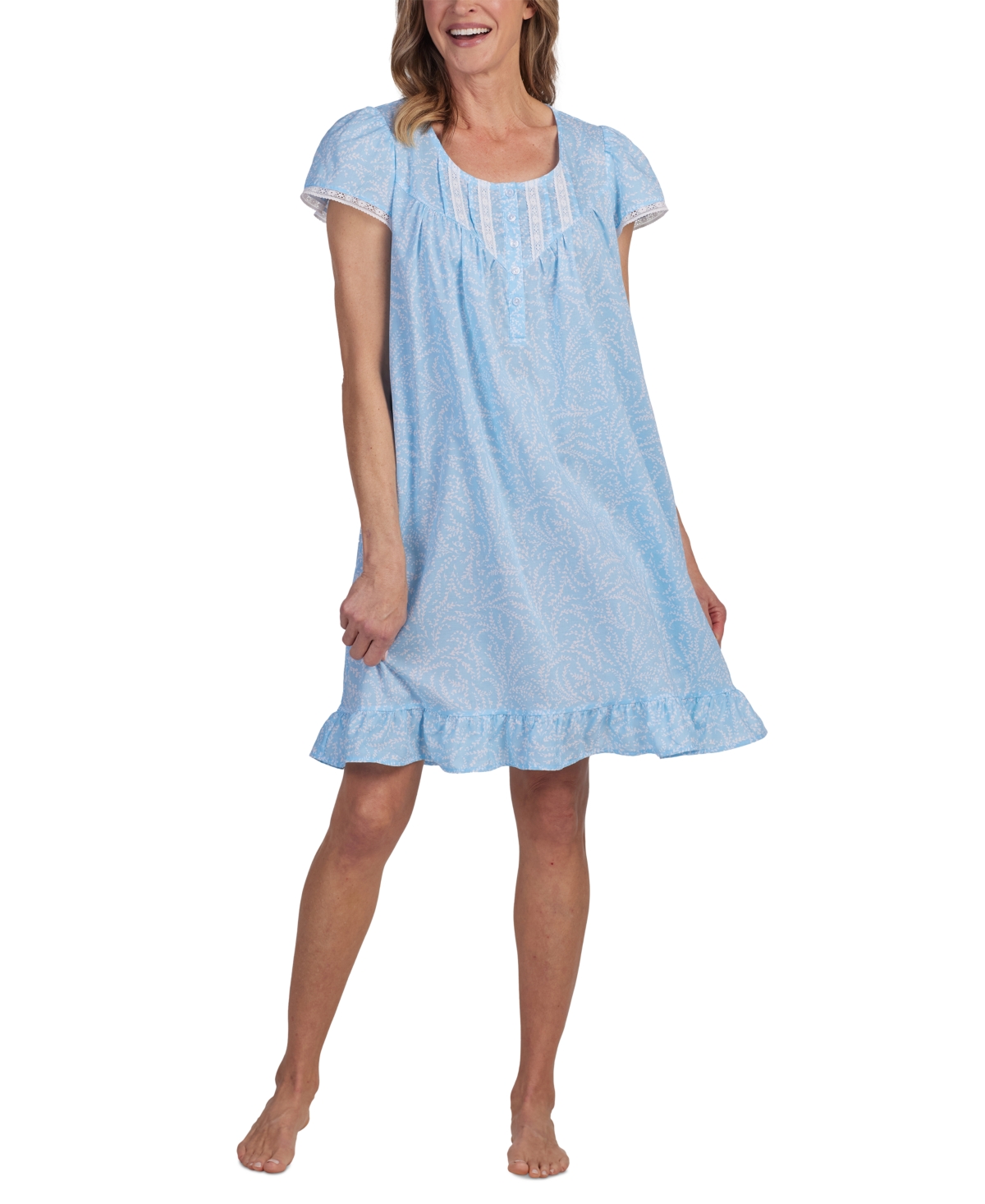 Women's Cotton Lace-Trim Nightgown - Blue Garden