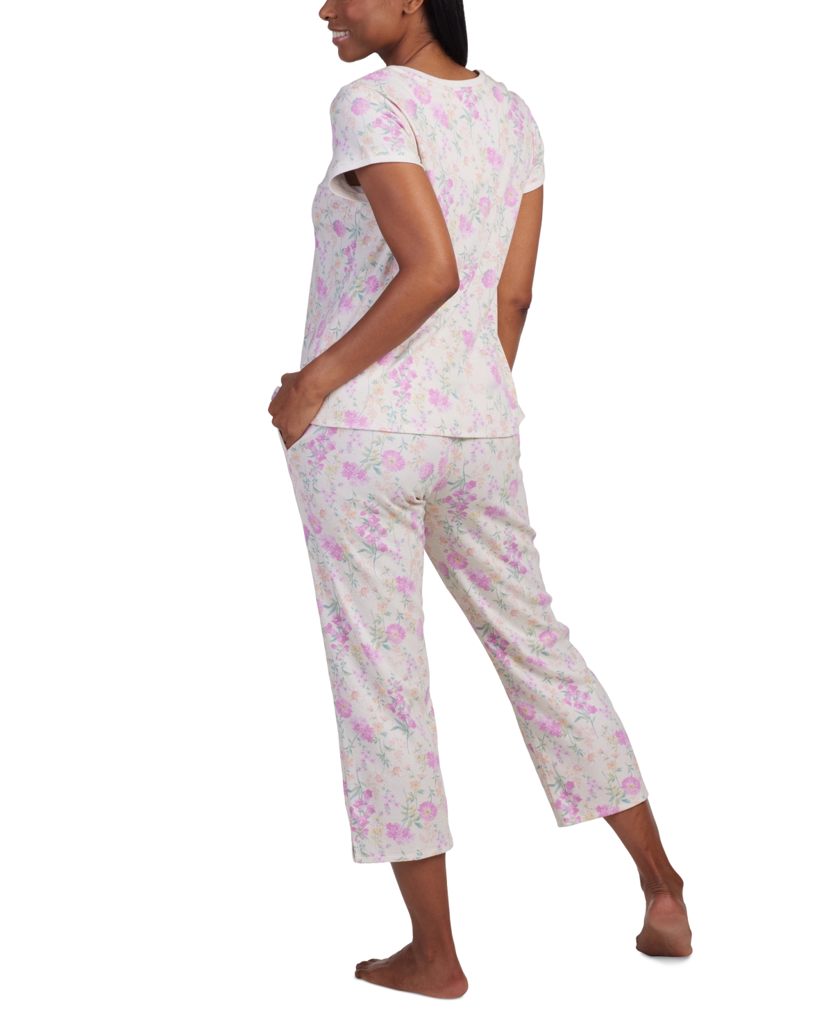 Miss Elaine Women's 2-Pc. Cropped Floral Pajamas Set