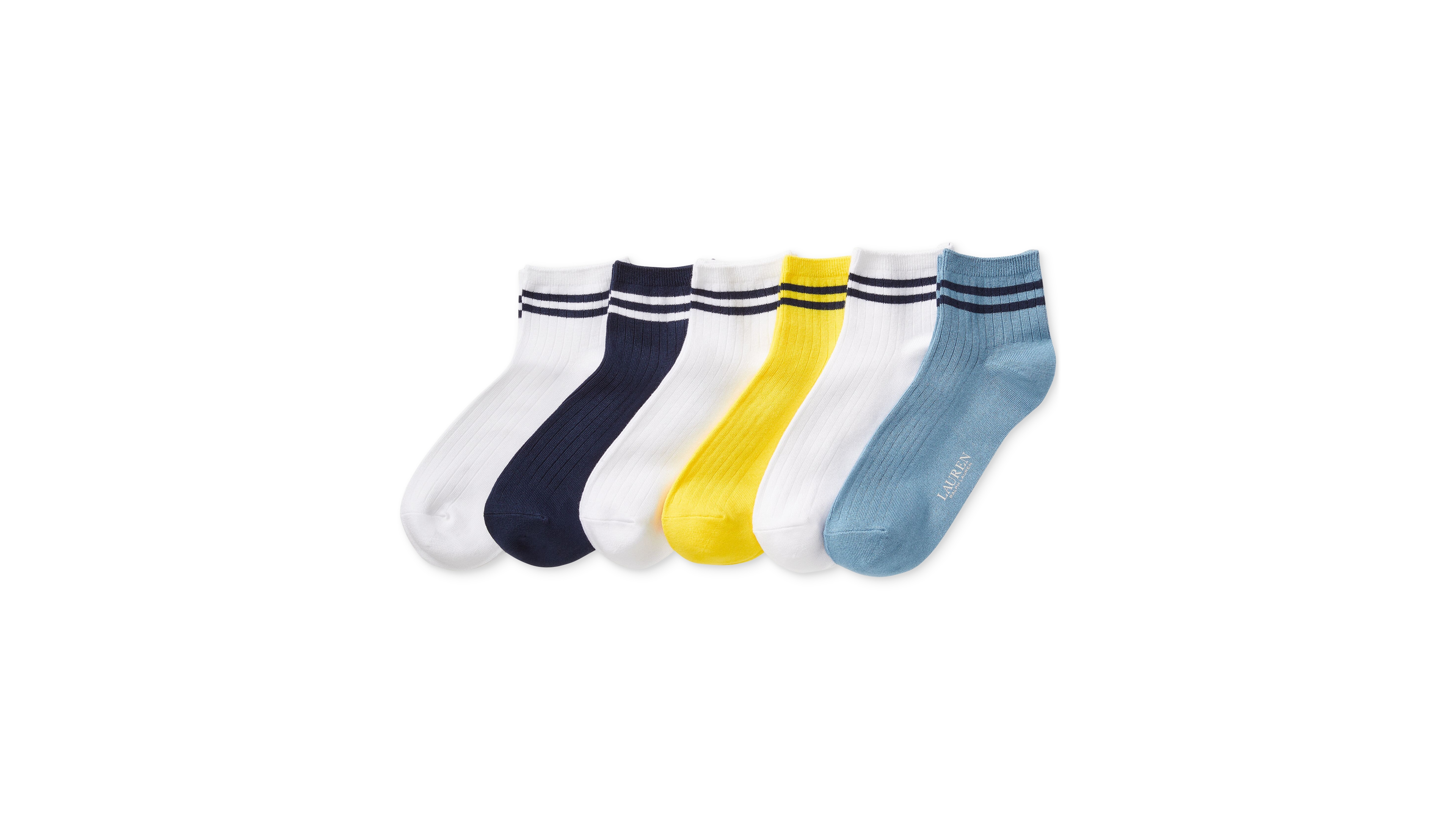 Lauren Ralph Lauren Women's 6-Pk. Ribbed Striped Cuff Ankle Socks