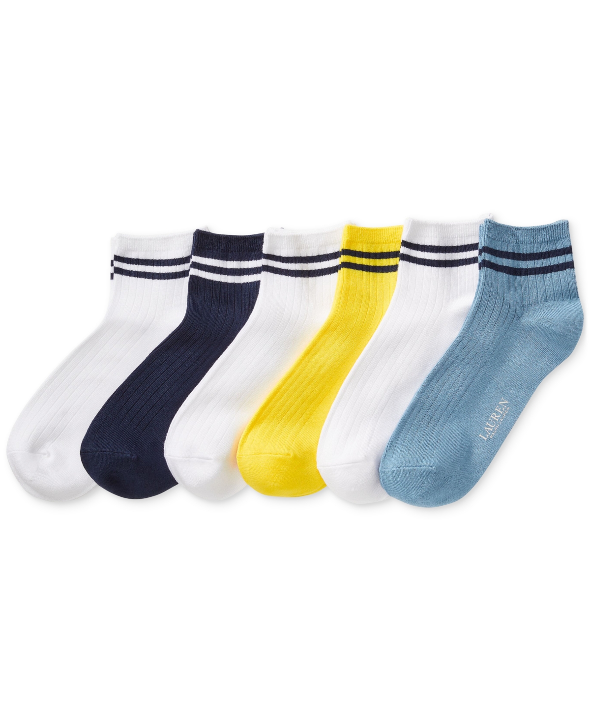 Women's 6-Pk. Ribbed Striped Cuff Ankle Socks - Assorted