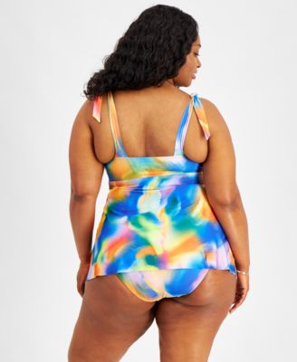 Shop Becca Etc Plus Size Paper Mache Tankini Top Hipster Bikini Bottoms In Multi