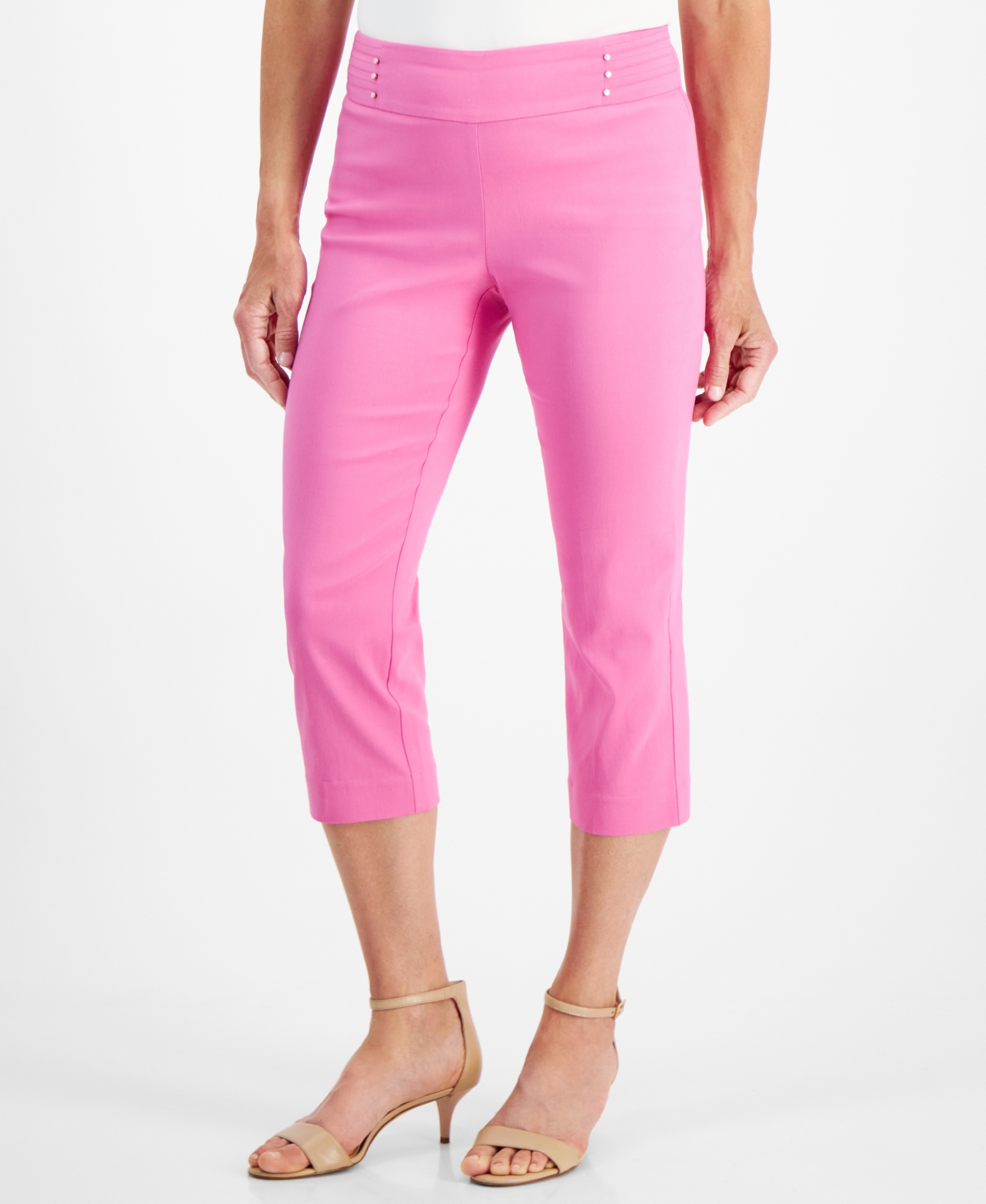 Jm Collection Petite Rivet-detail Capri Pants, Created For Macy's In Phlox Pink