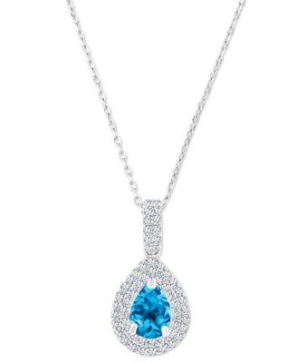 Macy's - Amethyst (5/8 ct. t.w.) & Lab-Grown White Sapphire (1/2 ct. t.w.) Teardrop Halo Birthstone Pendant Necklace in Sterling Silver, 16" + 2" extender (Also in Additional Birthstones)