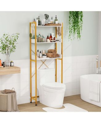 3-Tier Over-The-Toilet Bathroom Shelf Metal Frame Space Saver Rack with 4 Hooks