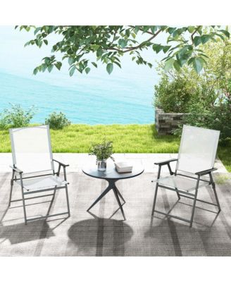4pcs Patio Folding Portable Dining Chairs Metal Frame Armrests Garden