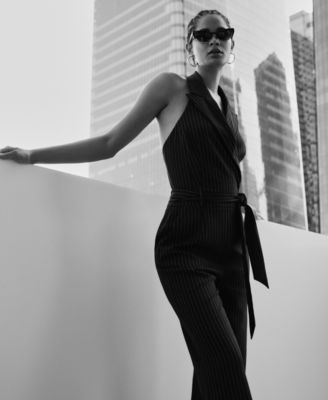 BCBG NEW YORK Women's Pinstripe Halter Jumpsuit - Macy's