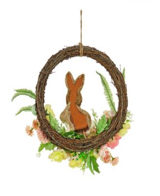 16" Bunny and Rose Flowers Wreath