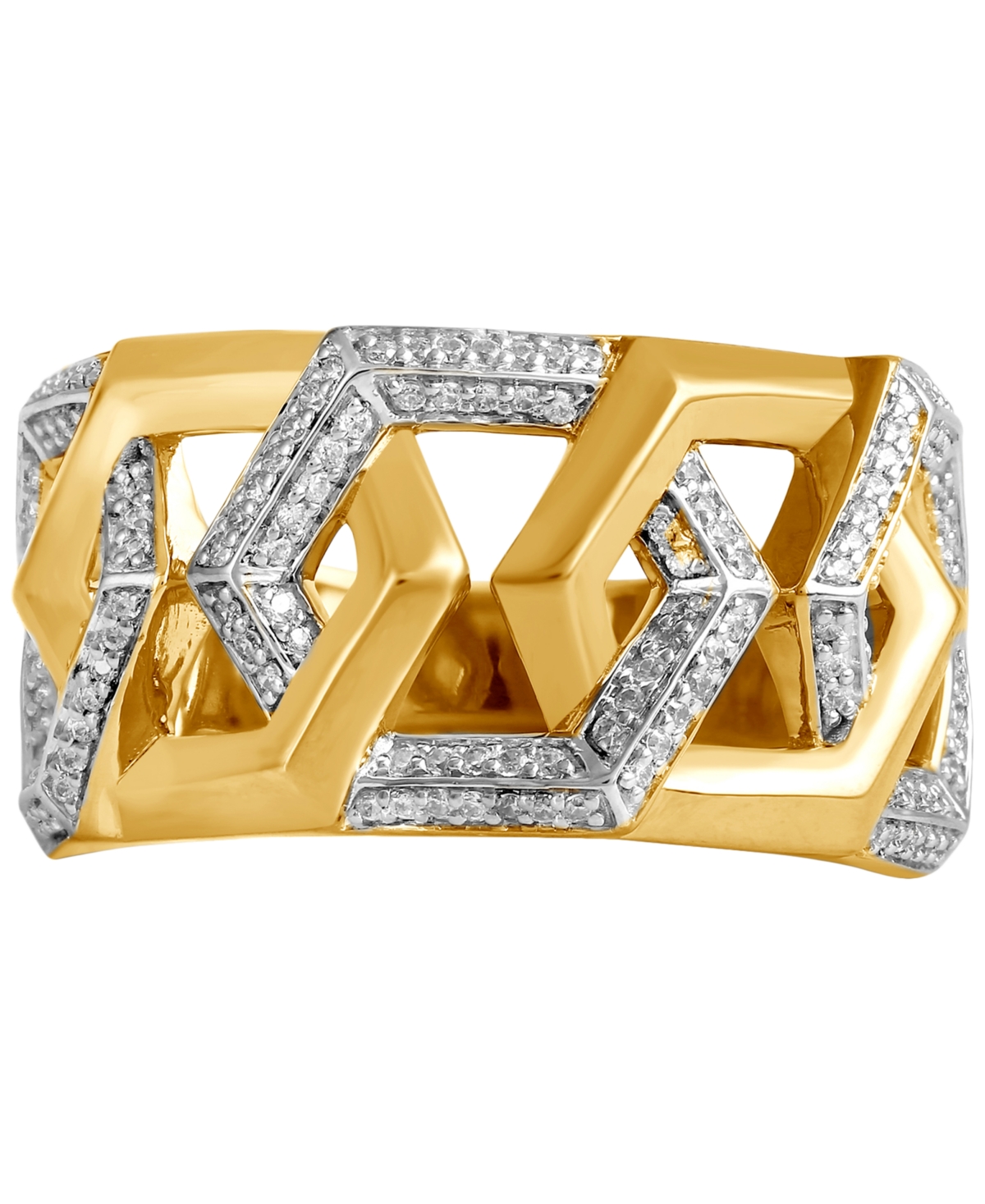 Men's Diamond Hexagon Link Inspired Ring (1/2 ct. t.w.) 18k Gold-Plated Sterling Silver - Gold Over Silver