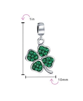 Celtic Lucky Good Luck Leaf Green Crystal Shamrock Irish Clover Dangle Bead Charm Sterling Silver