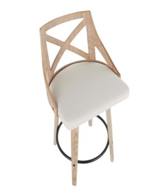 Charlotte 26" Farmhouse Fixed Height Counter Stool With Swivel in Washed Wood and Fabric by - Set of 2