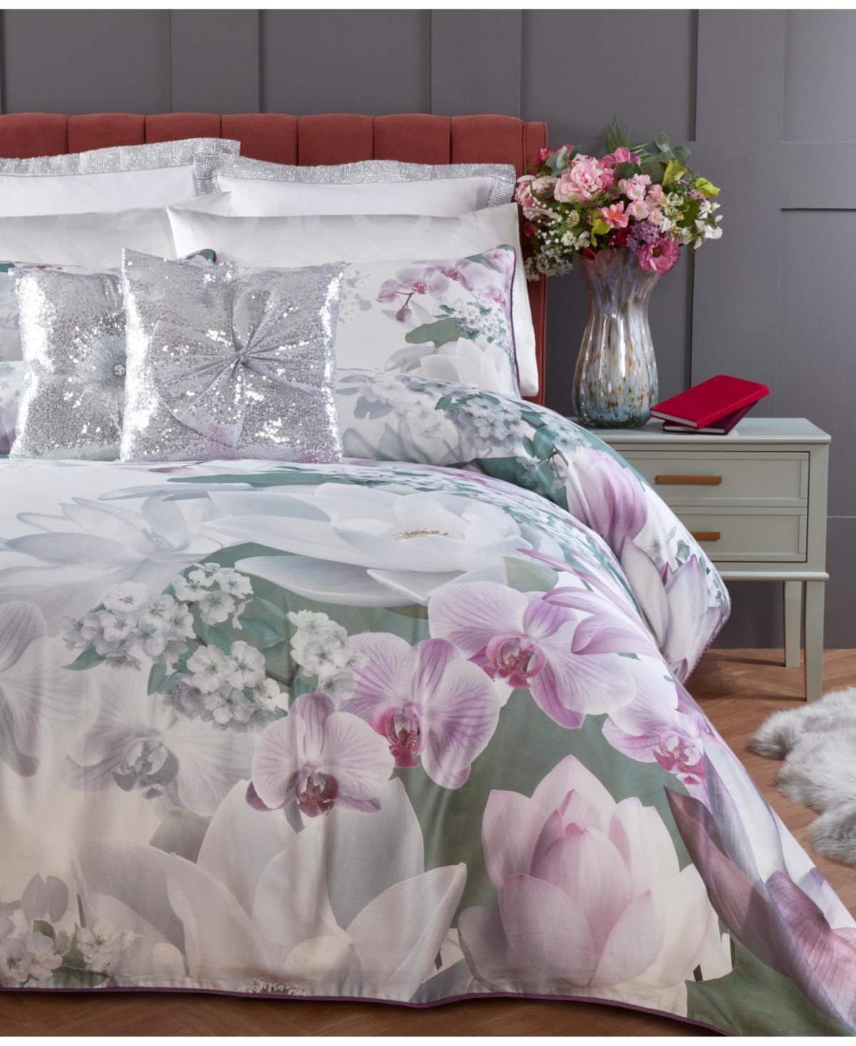 By Caprice Home 100% Cotton Lotus Flower Print Duvet Cover Set With Matching Pillow Cases