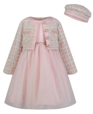 Blueberi Boulevard Toddler Little Girls Fit and Flare Tulle Dress Lurex Tweed Crop Jacket and Beret Set Macy s