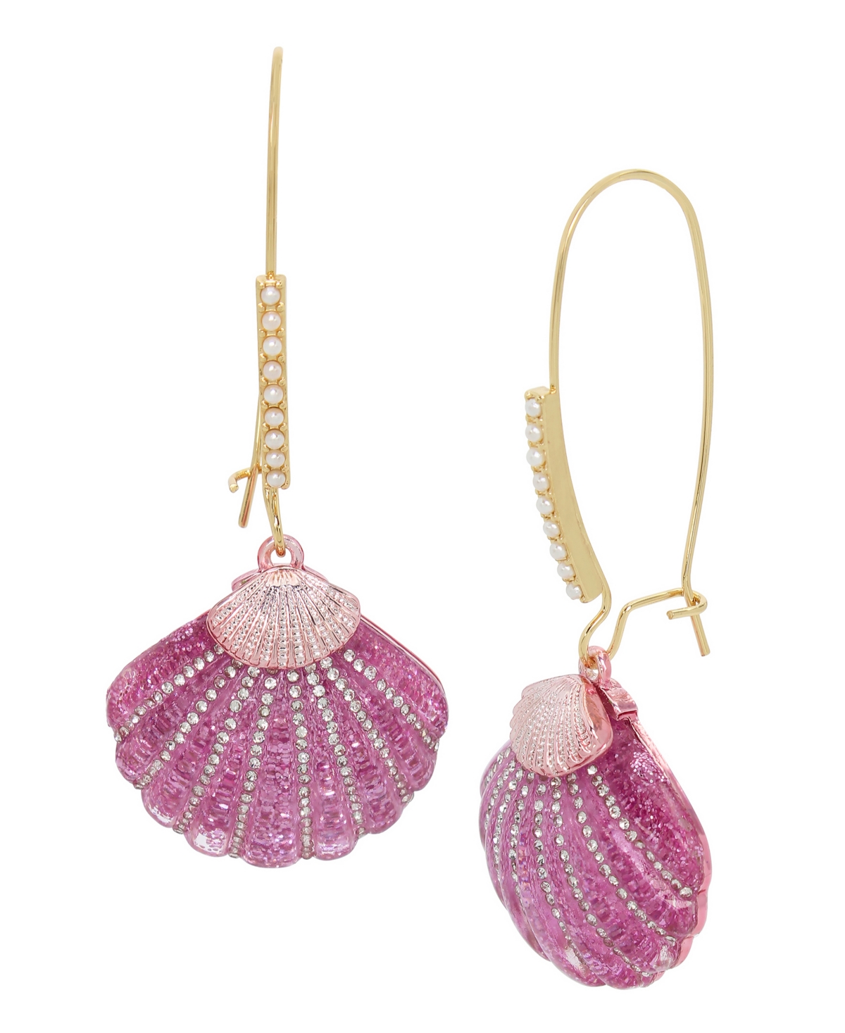 Betsey Johnson Faux Stone Seashell Dangle Earrings In Pink,gold