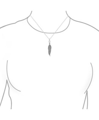 Feather Leaf Dangling Pendant Charm Necklace For Women Blackened Sterling Silver 18 Inches