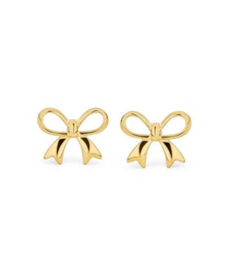 Dainty Tiny Birthday Present Ribbon Solid14K Yellow Gold Mini Bow Stud Earrings Safety Clutch Screw Back