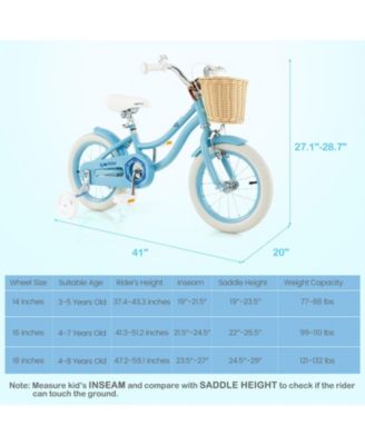 14" Kid's Bike with Training Wheels Adjustable Handlebar Seat Handbrake