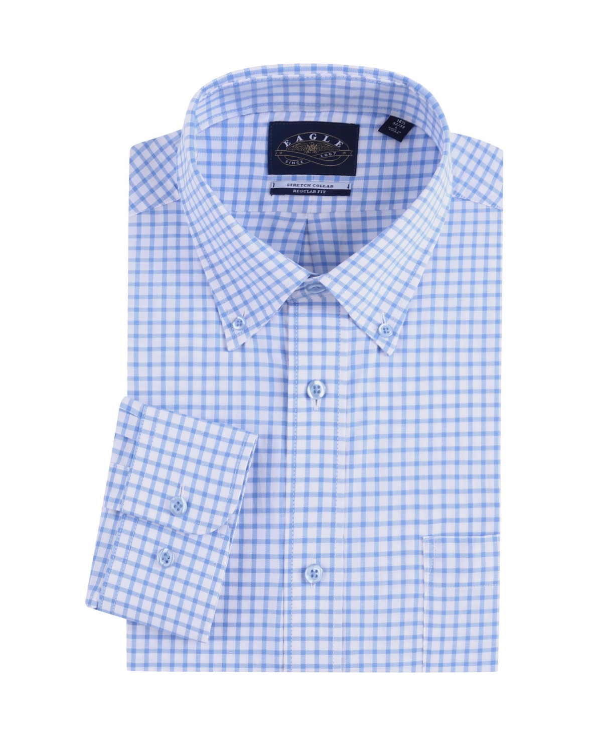 Men's Check Poplin shirt with Stretch Collar - Blue