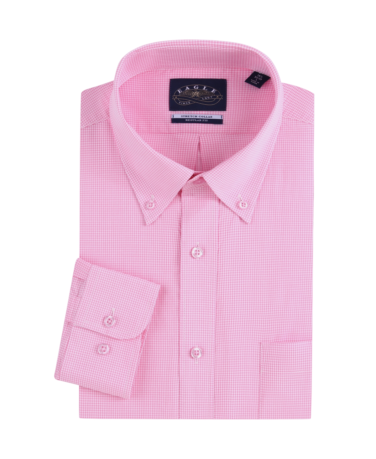 Stretch Collar Gingham Poplin Shirt - Bright Pink